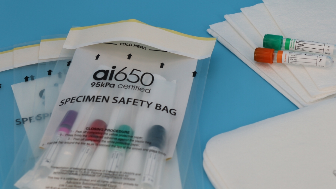 AI650 Einweg-Medizinische PET/PE 95kpa Biohazard Probenbeutel für Krankenhäuser oder Labore