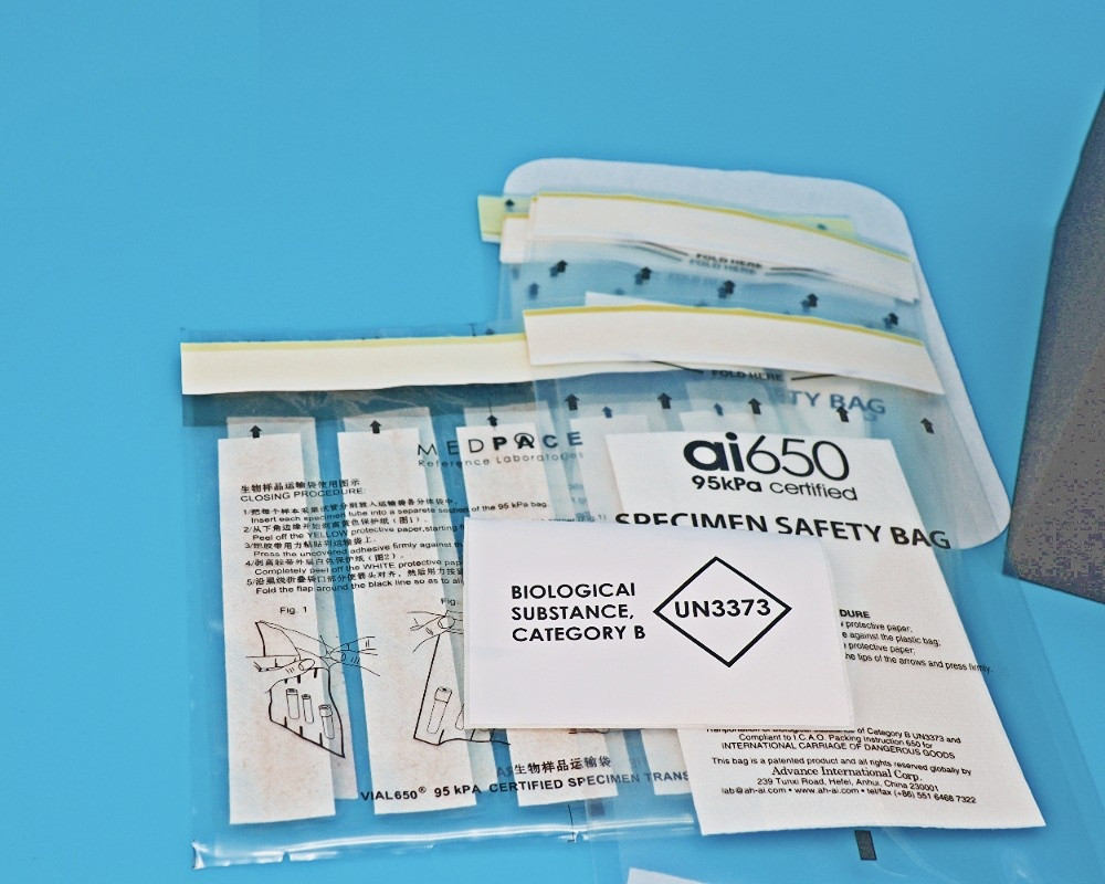 AI650 Einweg-Medizinische PET/PE 95kpa Biohazard Probenbeutel für Krankenhäuser oder Labore