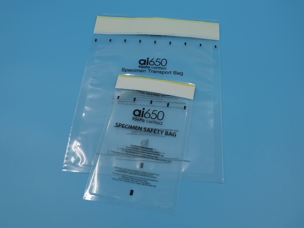 95kpa Haustiermaterial Plastik Medizinisches Einwegmaterial Biohazard Probenentnahme Transporttaschen 6x9 mit Tasche
