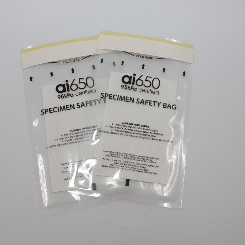 95 KPa konforme Biogefahrgut-Probenbeutel mit saugfähigem Pad und Probentransportbox