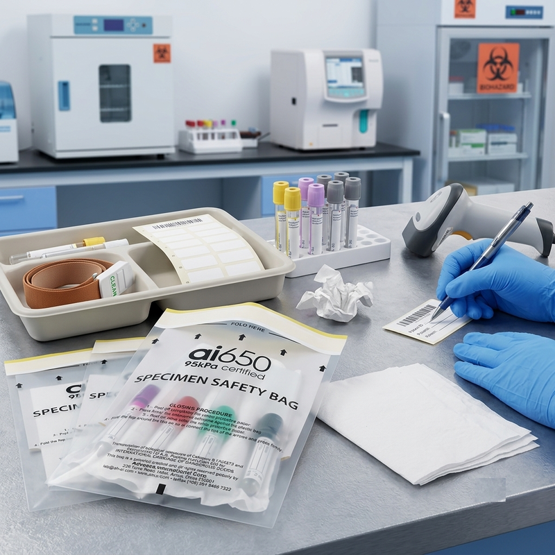 Großhandel Probenbeutel. FDA-zertifizierter Biohazard Transportbeutel mit Reißverschluss und Absorptionspad. Ideal für Labore, Krankenhäuser und Kliniken.